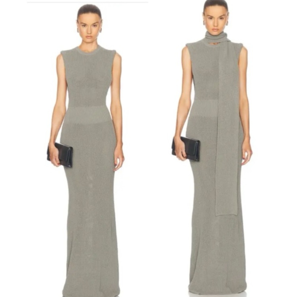 NWT Aya Muse Knit Long Dress with Scarf in Slate Green Size S